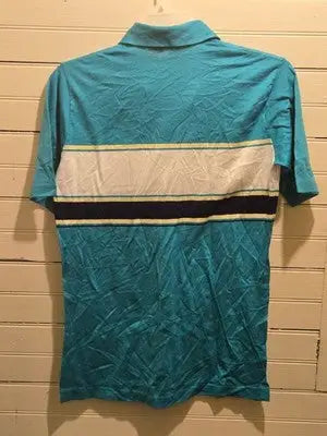 Country Cottons Polo Shirt Mens M Turquoise Striped Short Sleeve Cotton Vintage - Apparel