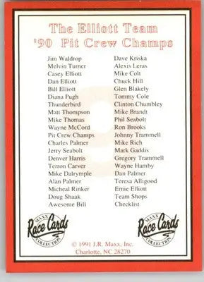 Cover/Checklist - 1991 Maxx The Bill Elliott Team - #NNO - Racing - Racing Card Single