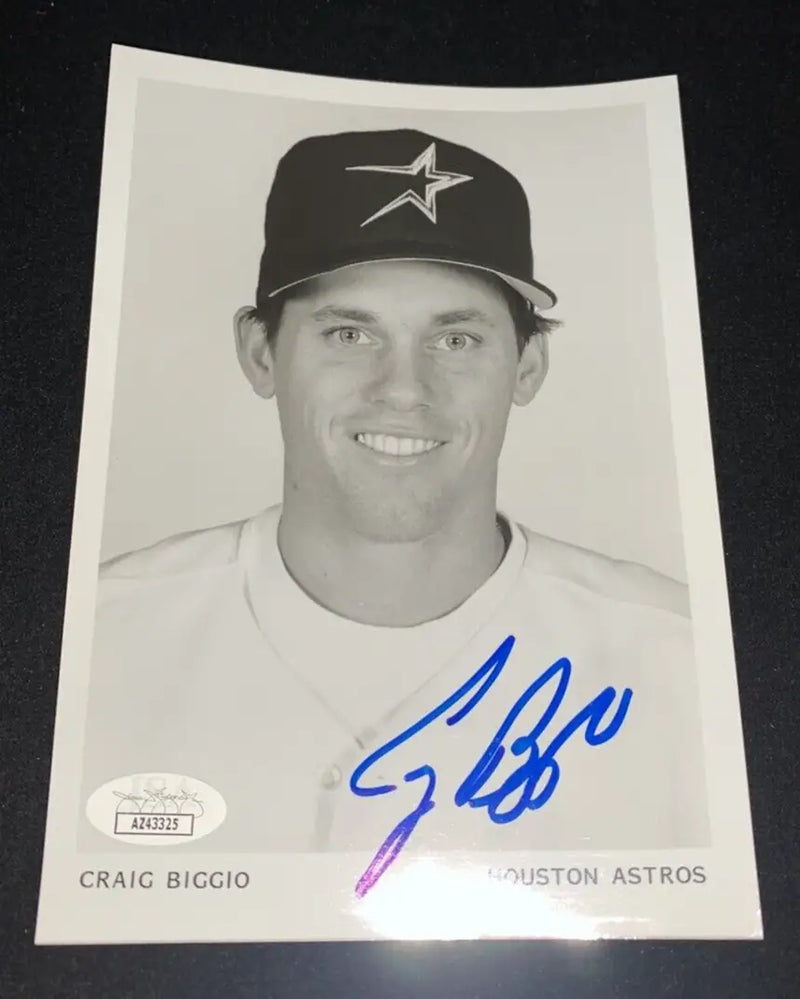 Craig Biggio Auto B&W 5x7 AUTO 1995 Houston Astros Team Issue Signed JSA - Sports Memorabilia