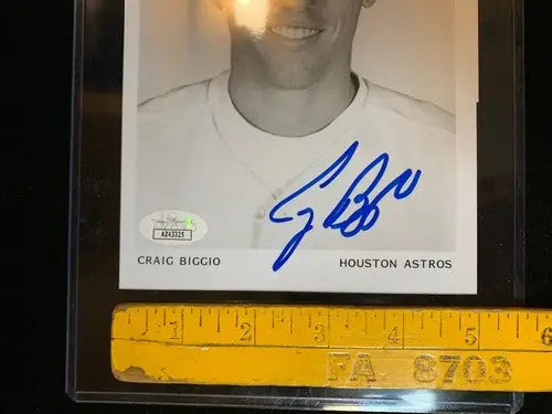 Craig Biggio Auto B&W 5x7 AUTO 1995 Houston Astros Team Issue Signed JSA - Sports Memorabilia