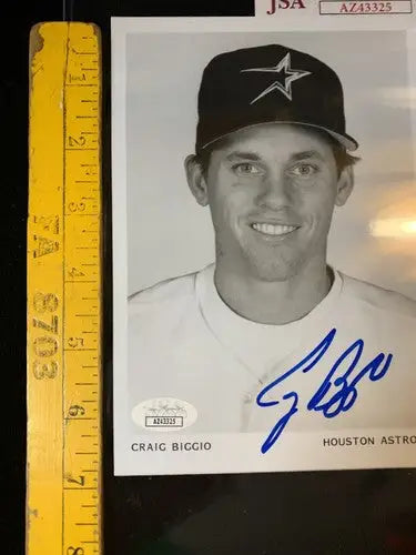 Craig Biggio Auto B&W 5x7 AUTO 1995 Houston Astros Team Issue Signed JSA - Sports Memorabilia
