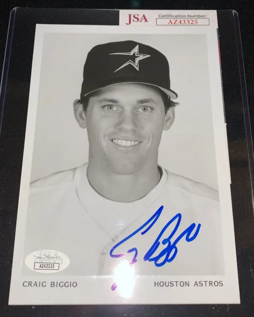 Craig Biggio Auto B&W 5x7 AUTO 1995 Houston Astros Team Issue Signed JSA - Sports Memorabilia