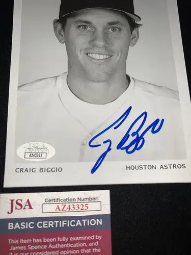 Craig Biggio Auto B&W 5x7 AUTO 1995 Houston Astros Team Issue Signed JSA - Sports Memorabilia