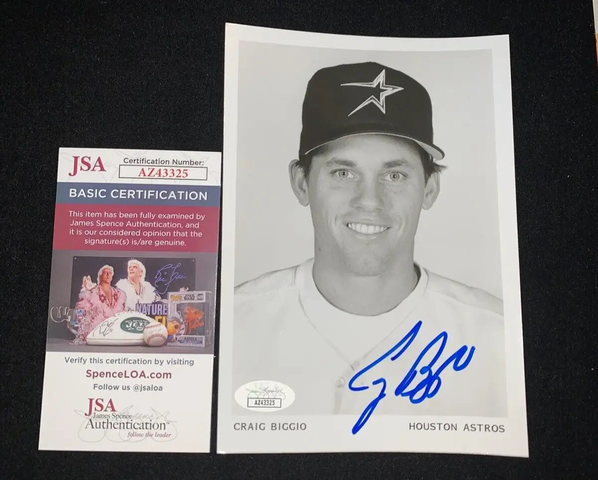 Craig Biggio Auto B&W 5x7 AUTO 1995 Houston Astros Team Issue Signed JSA - Sports Memorabilia