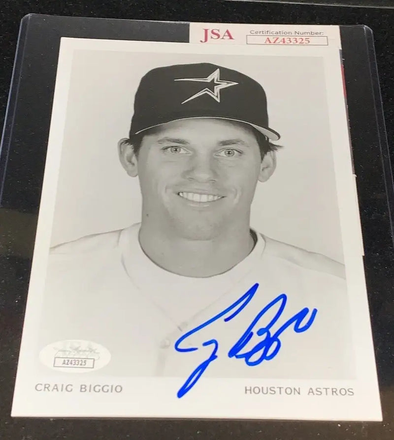 Craig Biggio Auto B&W 5x7 AUTO 1995 Houston Astros Team Issue Signed JSA - Sports Memorabilia