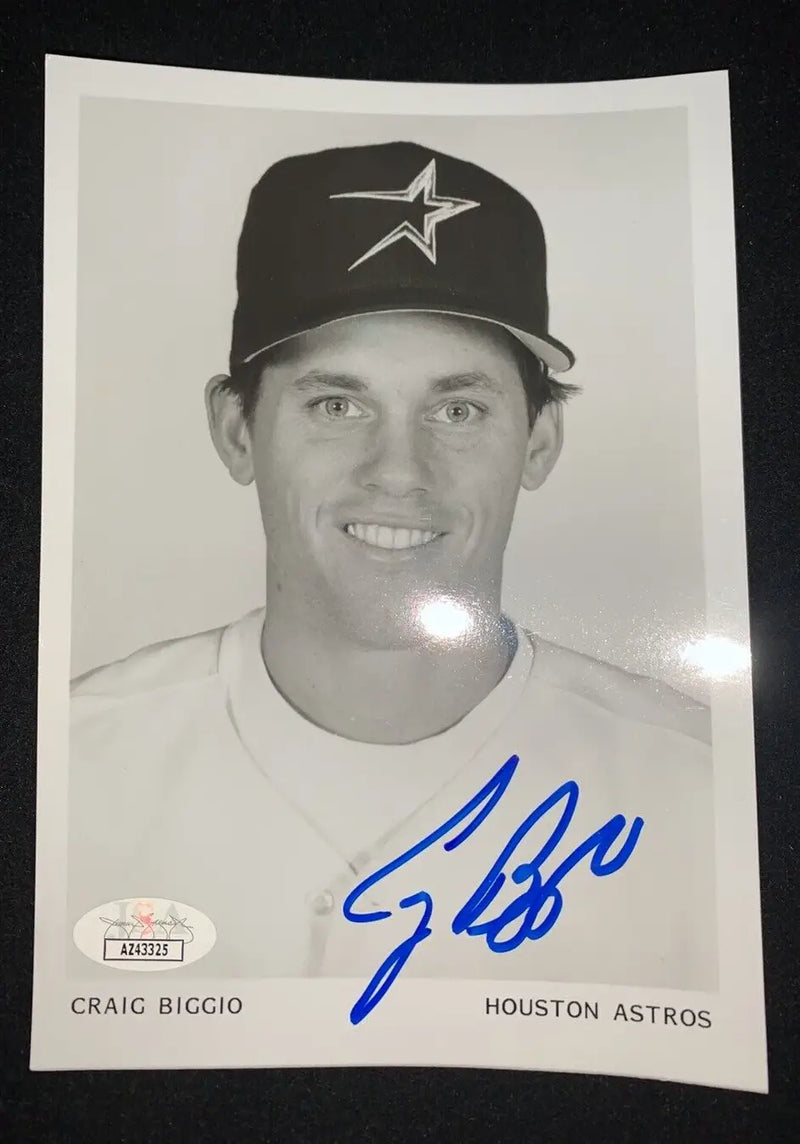 Craig Biggio Auto B&W 5x7 AUTO 1995 Houston Astros Team Issue Signed JSA - Sports Memorabilia