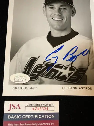 Craig Biggio Auto b&w 5x7 AUTO 1996 Houston Astros Team Issue Signed JSA Angled - Sports Memorabilia