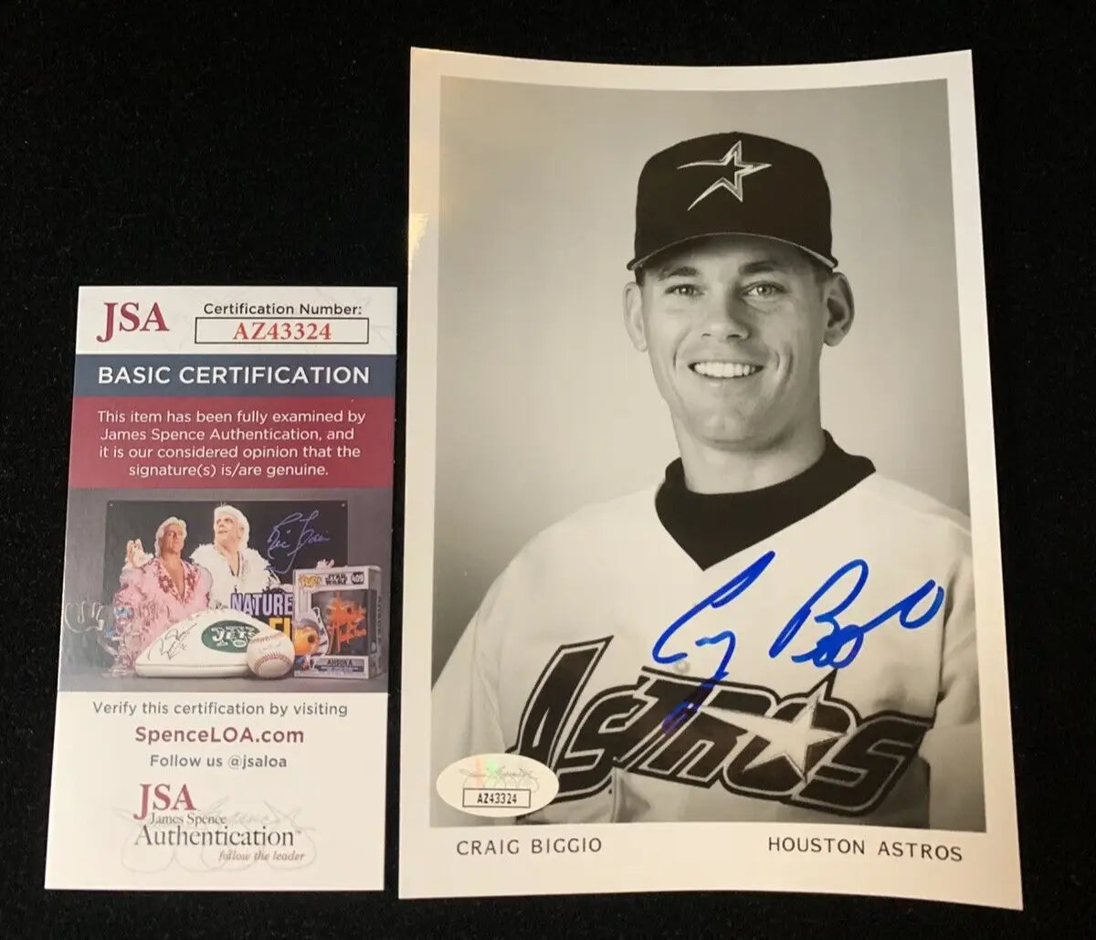 Craig Biggio Auto b&w 5x7 AUTO 1996 Houston Astros Team Issue Signed JSA Angled - Sports Memorabilia