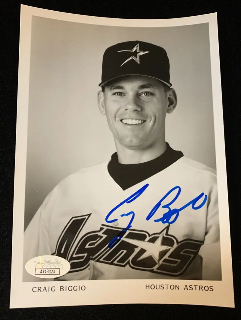 Craig Biggio Auto b&w 5x7 AUTO 1996 Houston Astros Team Issue Signed JSA Angled - Sports Memorabilia