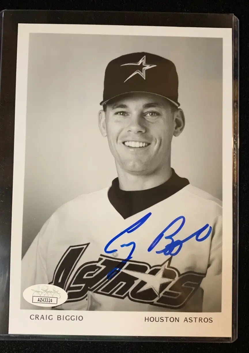 Craig Biggio Auto b&w 5x7 AUTO 1996 Houston Astros Team Issue Signed JSA Angled - Sports Memorabilia