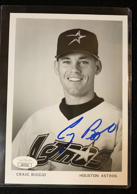 Craig Biggio Auto b&w 5x7 AUTO 1996 Houston Astros Team Issue Signed JSA Angled - Sports Memorabilia