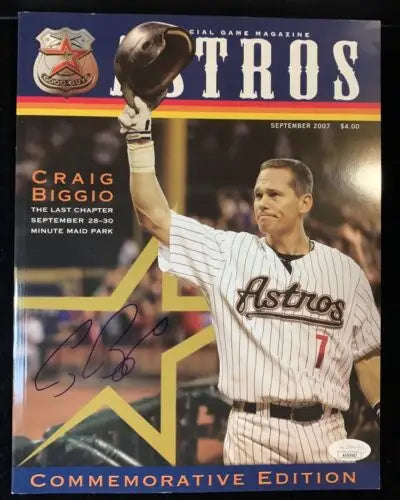 Signed Craig Biggio commemorative magazine for Houston Astros final game program