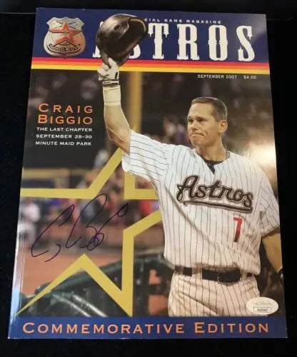 Signed Craig Biggio commemorative magazine featuring Houston Astros memorabilia