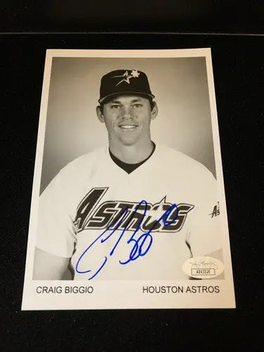 Craig Biggio Sunshine Pin Auto B&W 5x7 AUTO 1995 Houston Astros Team Issue JSA - Sports Memorabilia