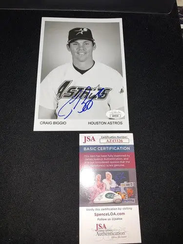 Craig Biggio Sunshine Pin Auto B&W 5x7 AUTO 1995 Houston Astros Team Issue JSA - Sports Memorabilia