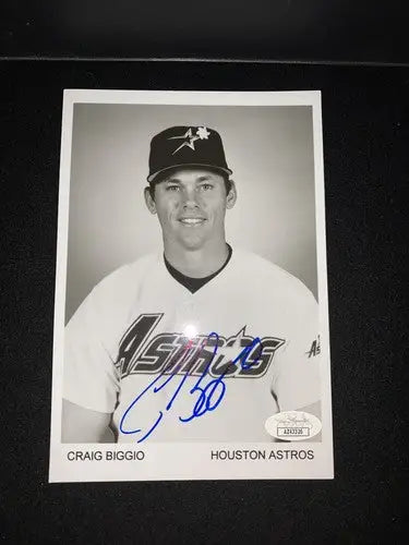 Craig Biggio Sunshine Pin Auto B&W 5x7 AUTO 1995 Houston Astros Team Issue JSA - Sports Memorabilia