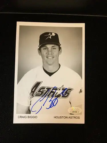 Craig Biggio Sunshine Pin Auto B&W 5x7 AUTO 1995 Houston Astros Team Issue JSA - Sports Memorabilia