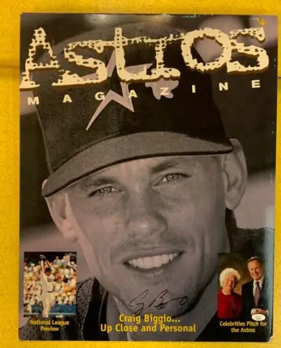 Craig Biggio Wall Display featuring Astros magazine in Houston Astros memorabilia