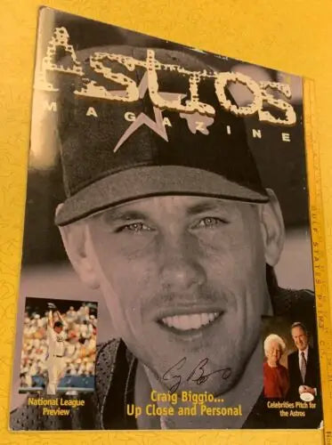 Astros magazine featuring Craig Biggio in a Houston Astros wall display