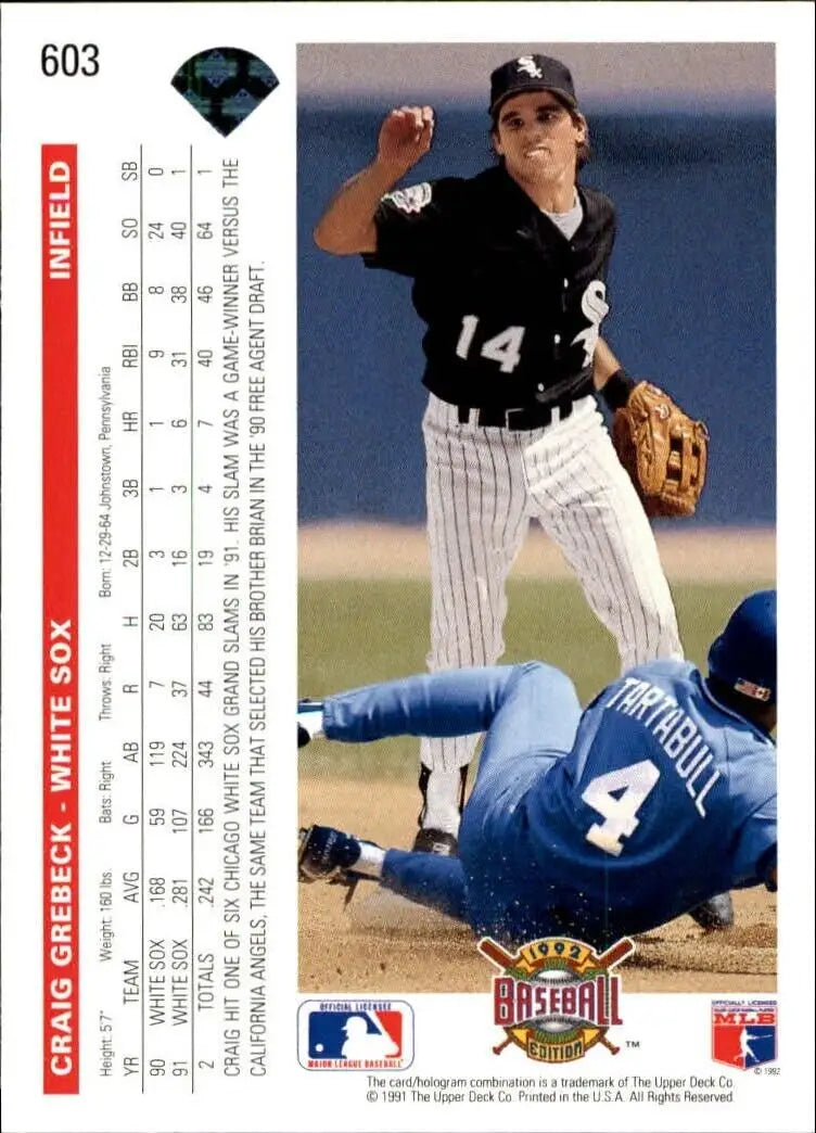 Craig Grebeck 1992 Upper Deck MLB #603 Baseball Card Chicago White Sox