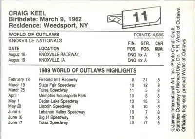 Craig Keel - 1989 World of Outlaws - #11 - Racing - Racing Card Single