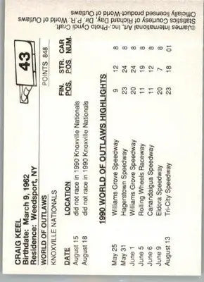 Craig Keel - 1990 World of Outlaws - #43 - Racing - Racing Card Single