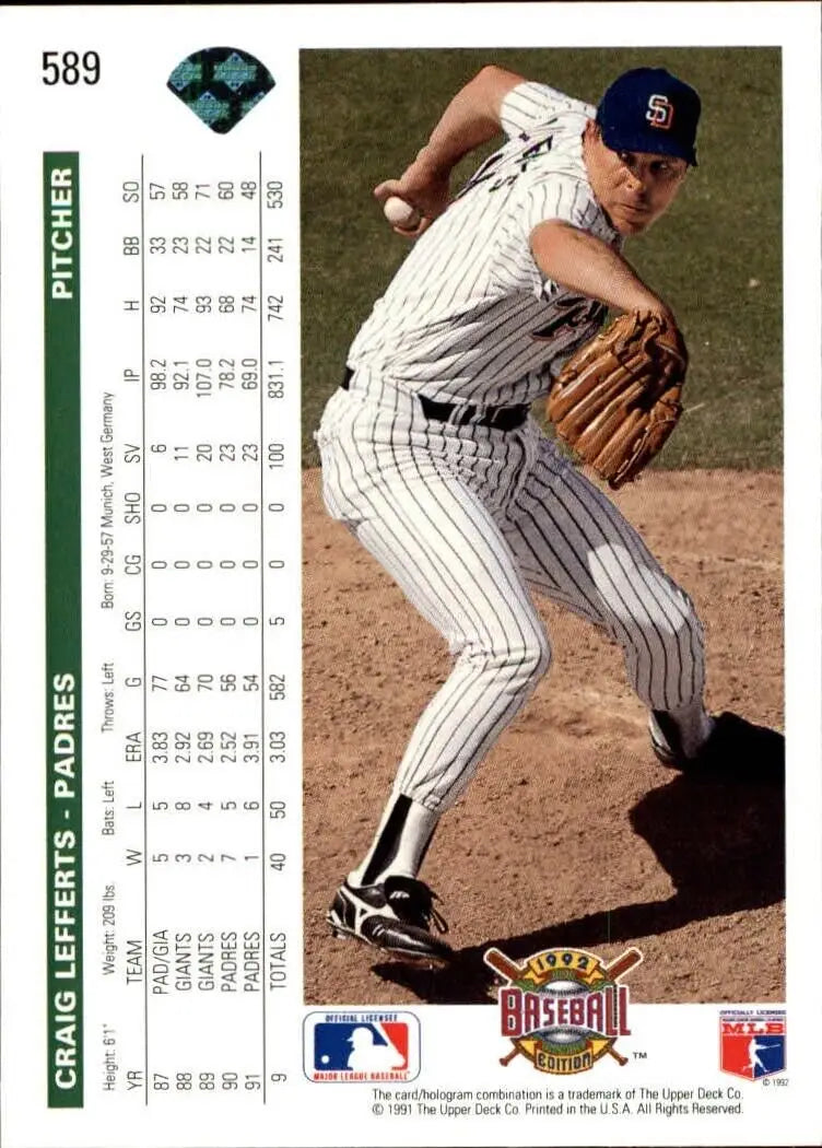 Craig Lefferts 1992 Upper Deck MLB #589 Baseball Card San Diego Padres - Baseball Card Single