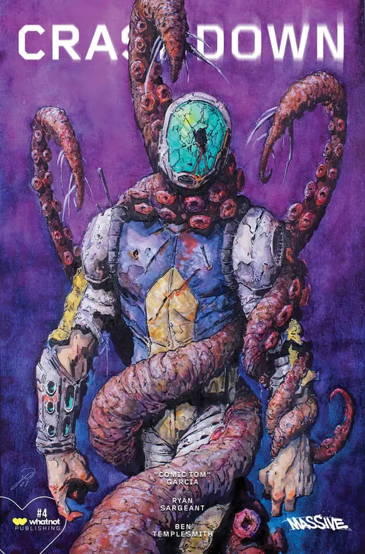Grotesque biomechanical creature with tentacles on Crashdown #4 Cover C Desjardins