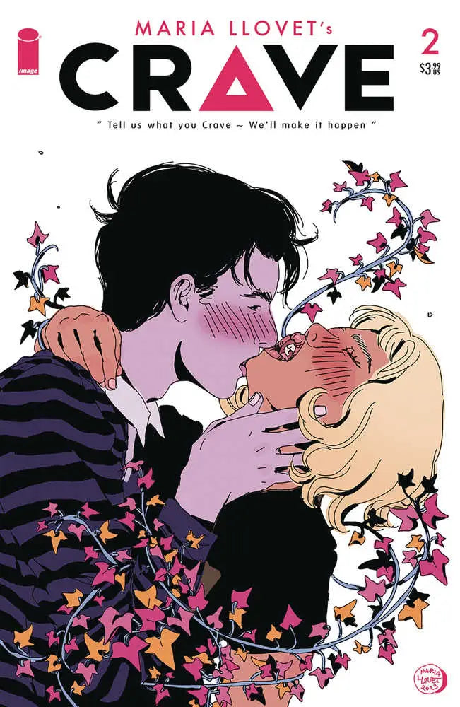 Comic book cover for Crave issue #2 with a romantic scene and floral design