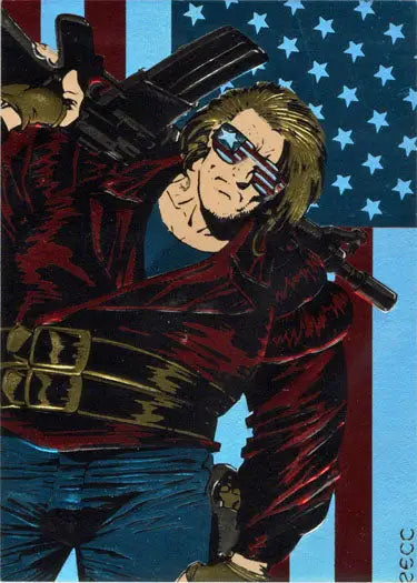 Stylized illustration of a man in sunglasses and red jacket on Foil Embossed Chase Card