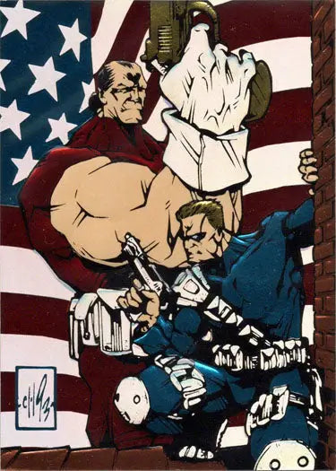 Stylized cartoon caricatures of American political figures on U.S. flag for Foil Embossed Chase Card