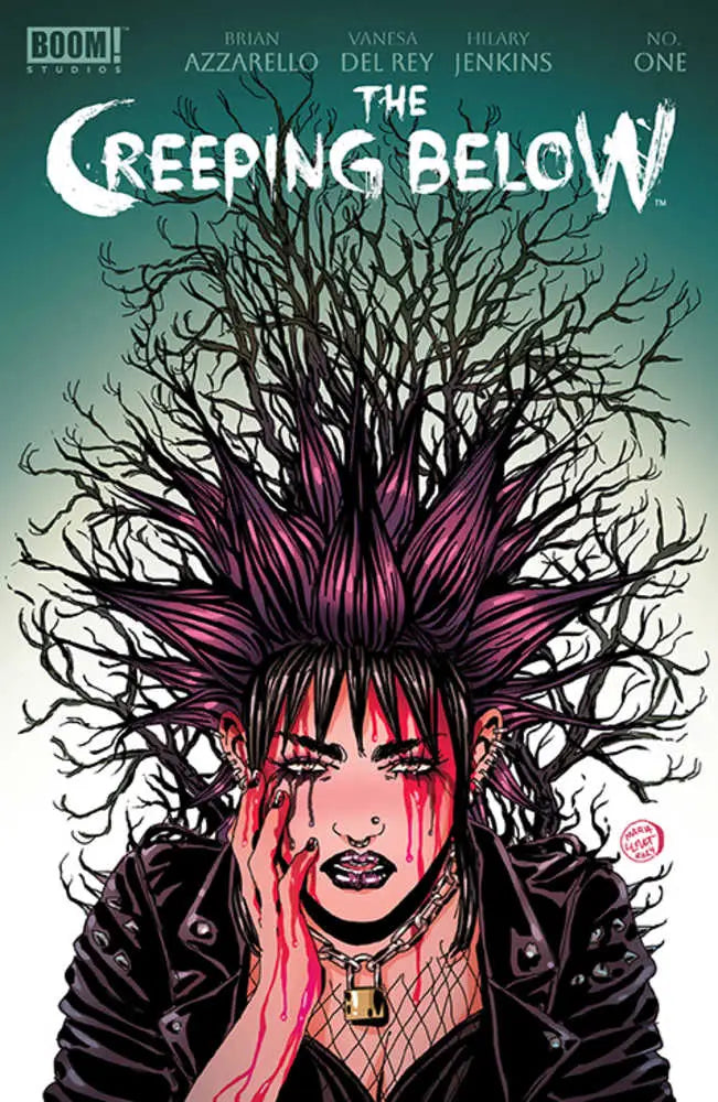 Gothic comic book cover for Creeping Below #1 featuring spiky hair and dark branches