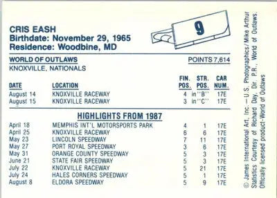 Cris Eash - 1987 World of Outlaws - #9 - Racing - Racing Card Single