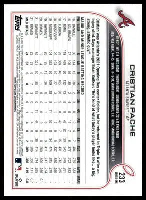 Cristian Pache 2022 Topps #233 Atlanta Braves - Baseball Card Single