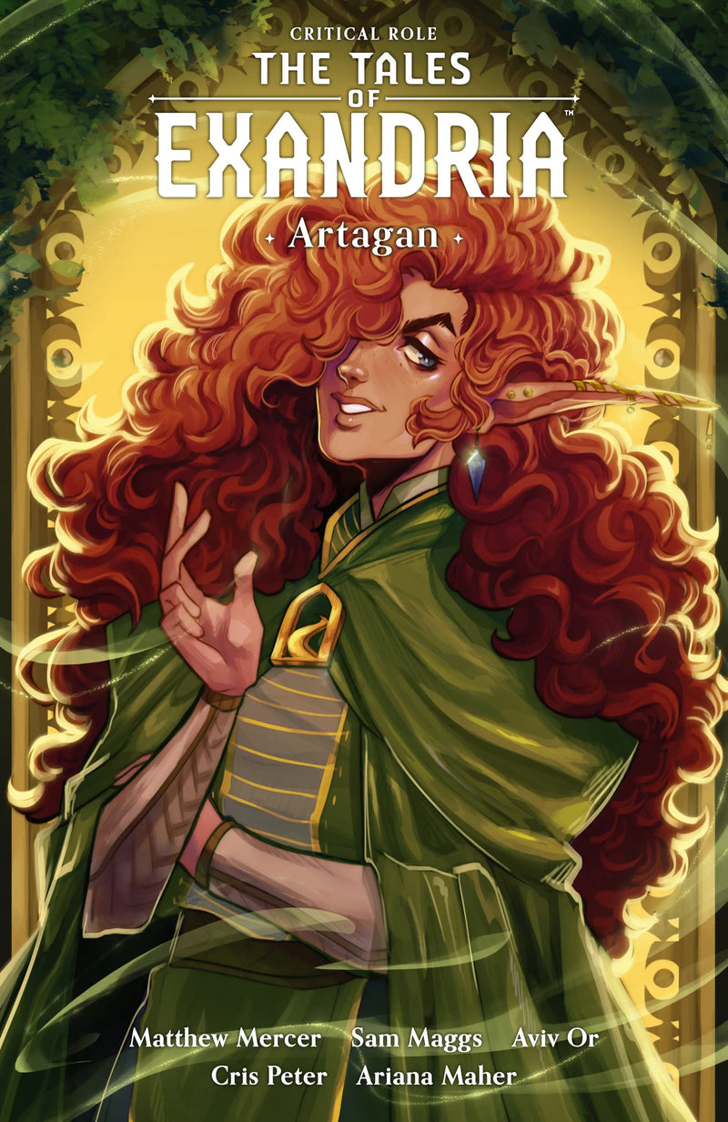 Comic book cover featuring a smiling red-haired elven woman in a green cloak for Critical Role Tales of Exandria Volume 2