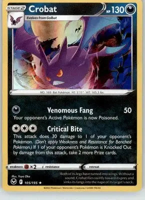 Crobat - Silver Tempest - 105/195 - Holo LP Pokemon - Pokémon Card Single
