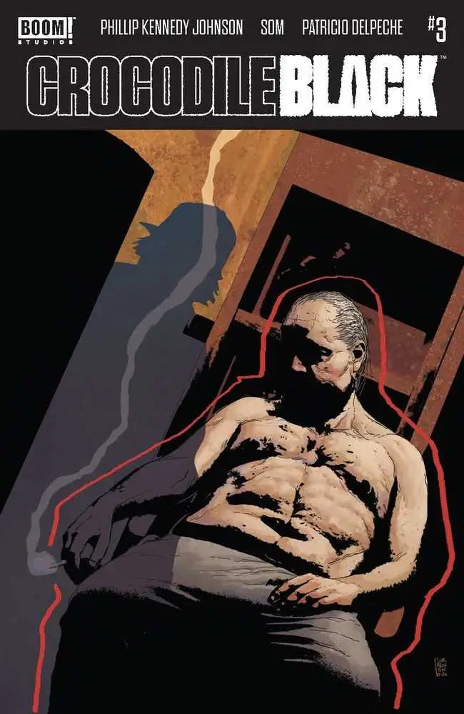 Comic book cover for Crocodile Black #3 showcasing a shadowy figure in dramatic lighting