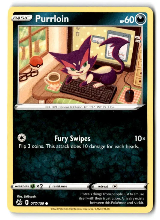Crown Zenith #077/159 Purrloin - Pokémon Card Single