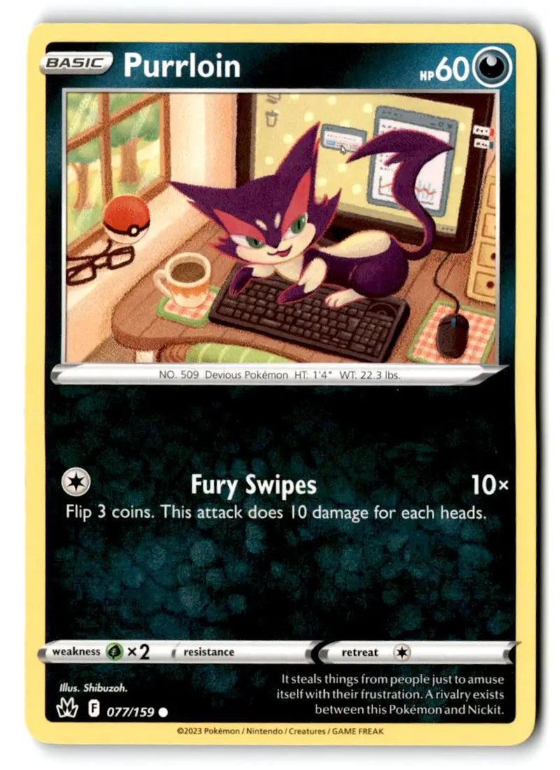 Crown Zenith #077/159 Purrloin - Pokémon Card Single