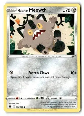 Crown Zenith #084/159 Galarian Meowth - Pokémon Card Single