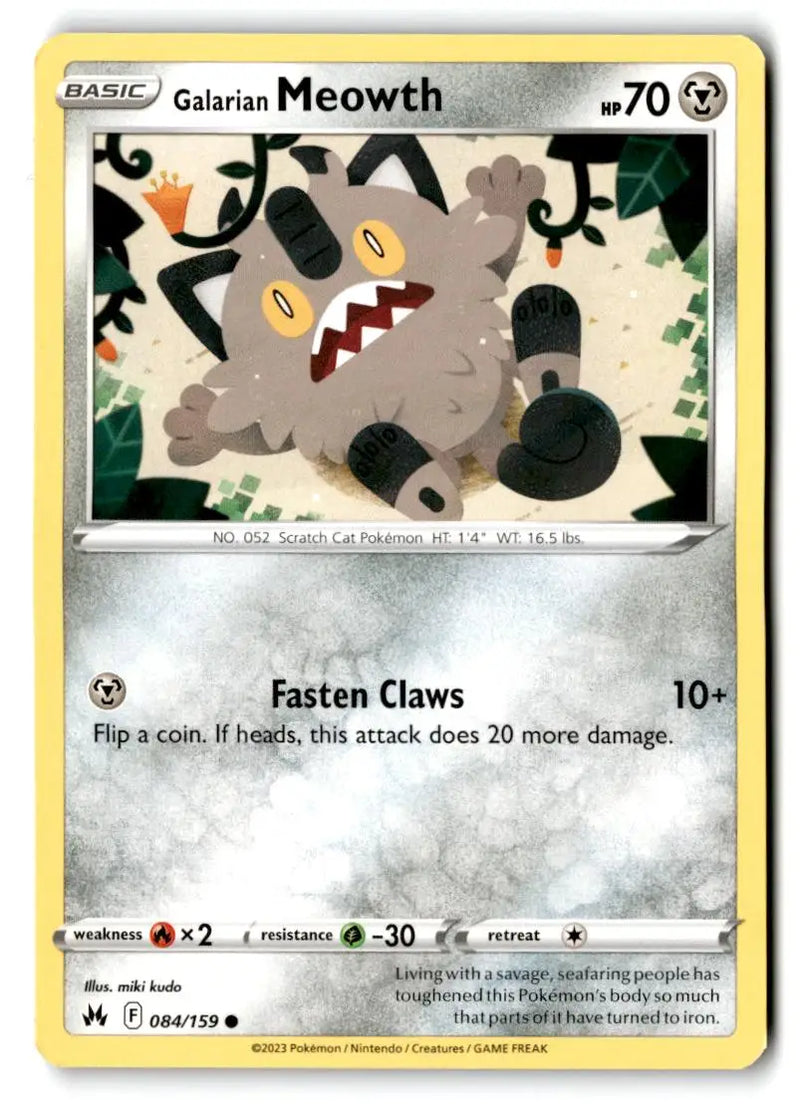 Crown Zenith #084/159 Galarian Meowth - Pokémon Card Single