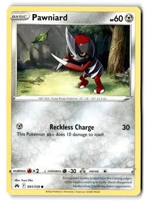 Crown Zenith #091/159 Pawniard (91) - Pokémon Card Single