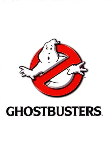 Iconic Ghostbusters logo with cartoon ghost in red prohibition symbol for trading cards