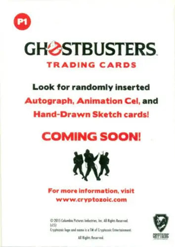 Ghostbusters Trading Card advertisement with iconic logo and ghost silhouettes