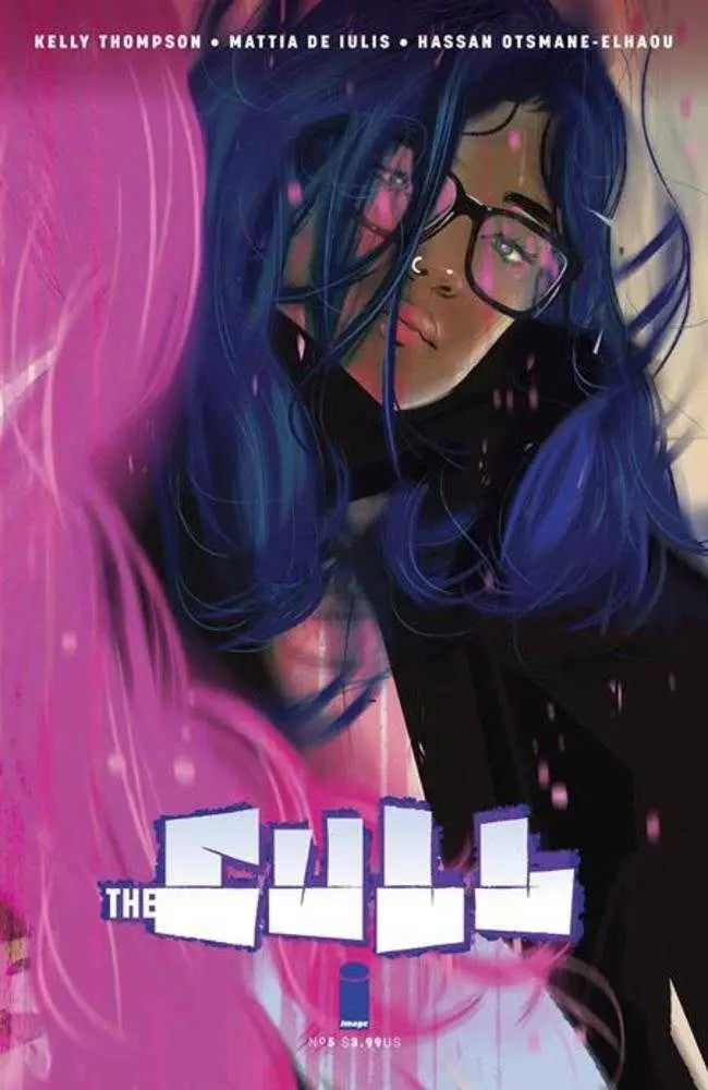 Comic book cover featuring a character with blue hair and pink backdrop, Cull #5 Variant