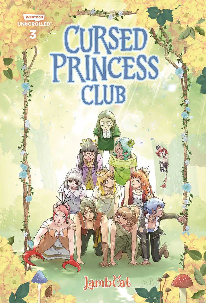 Vibrant fantasy comic book cover featuring diverse characters from Cursed Princess Club