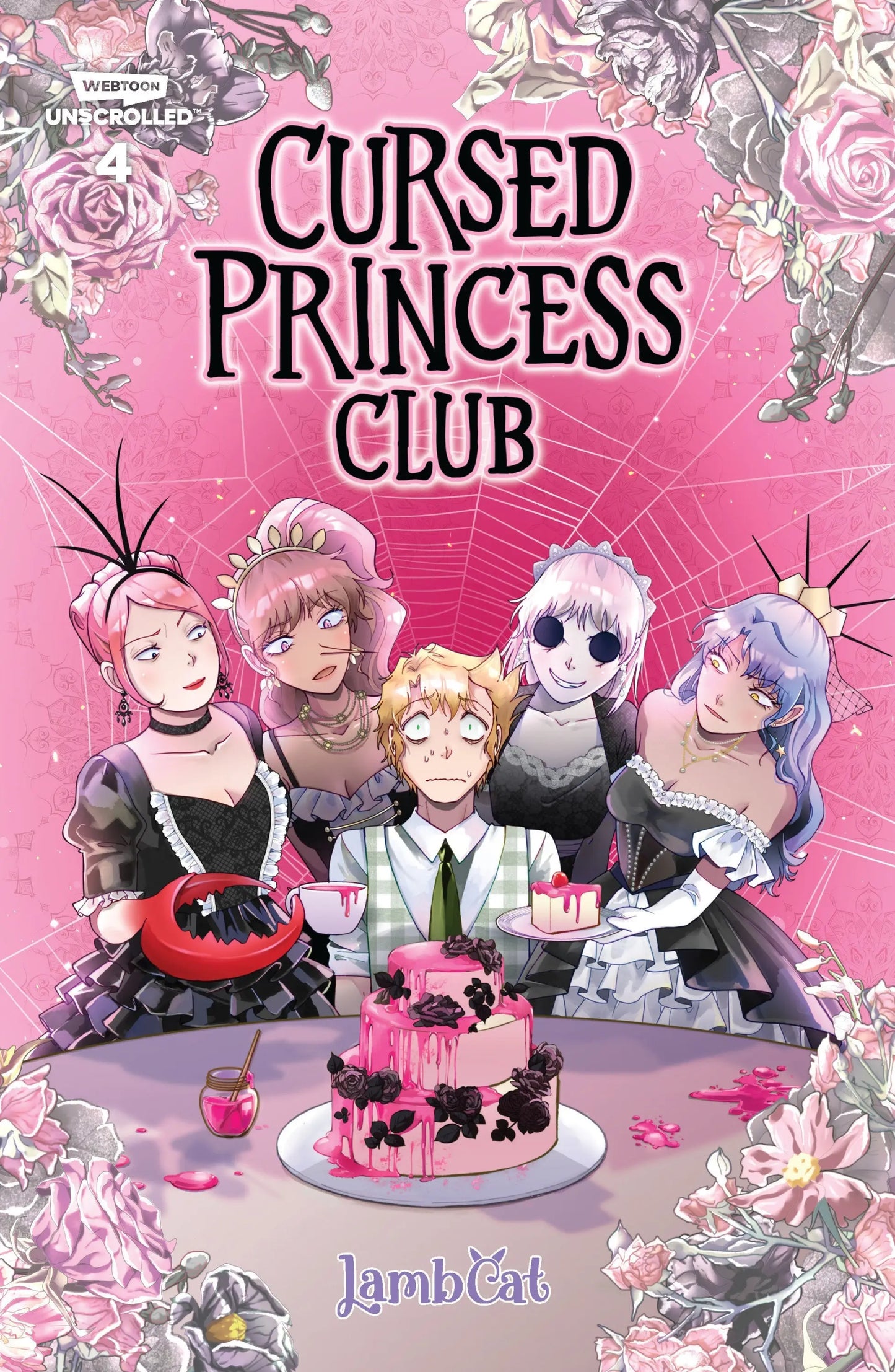 Comic book cover for Cursed Princess Club featuring gothic princesses and a cake