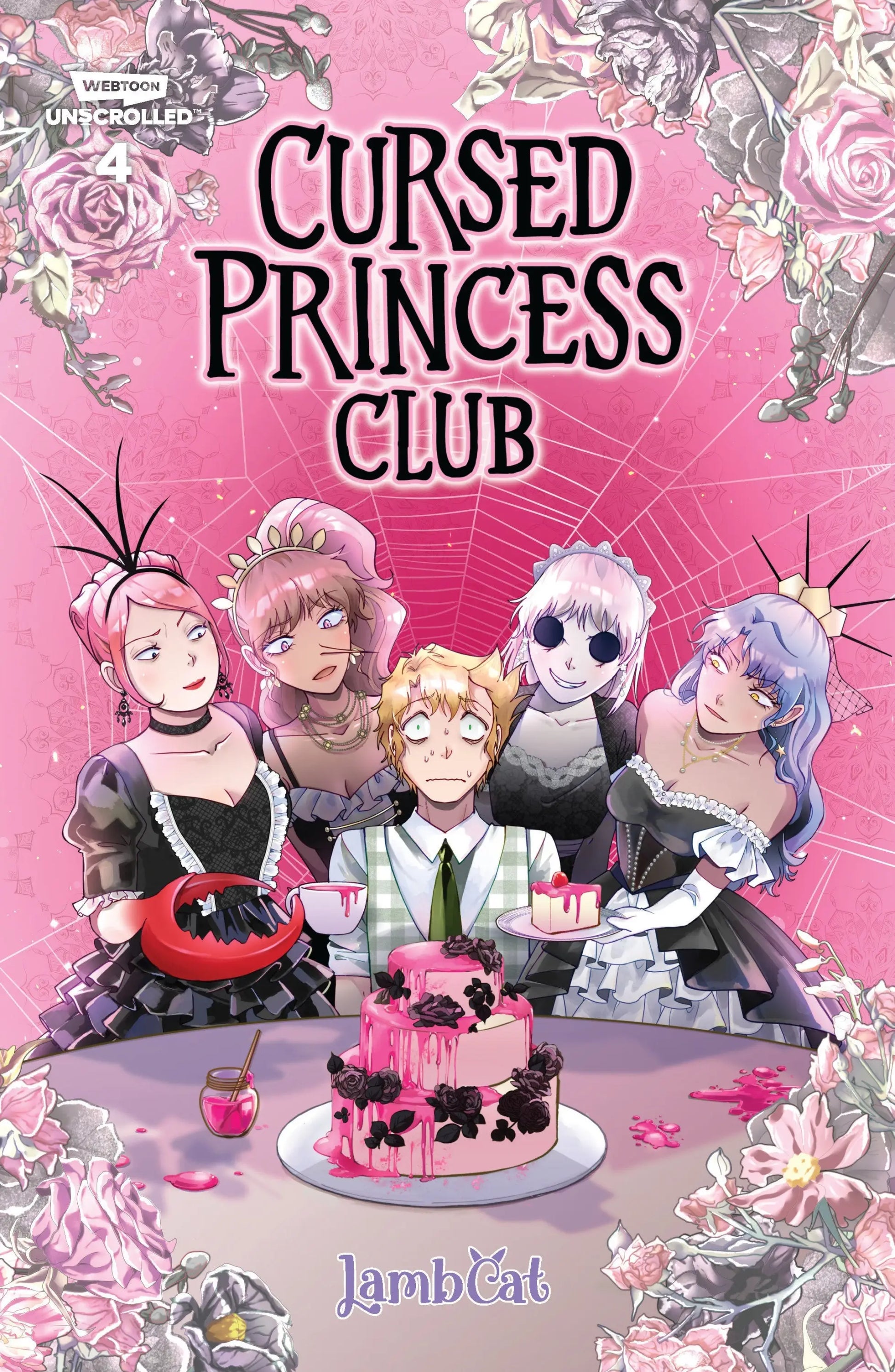 Comic book cover for Cursed Princess Club featuring gothic princesses and a cake