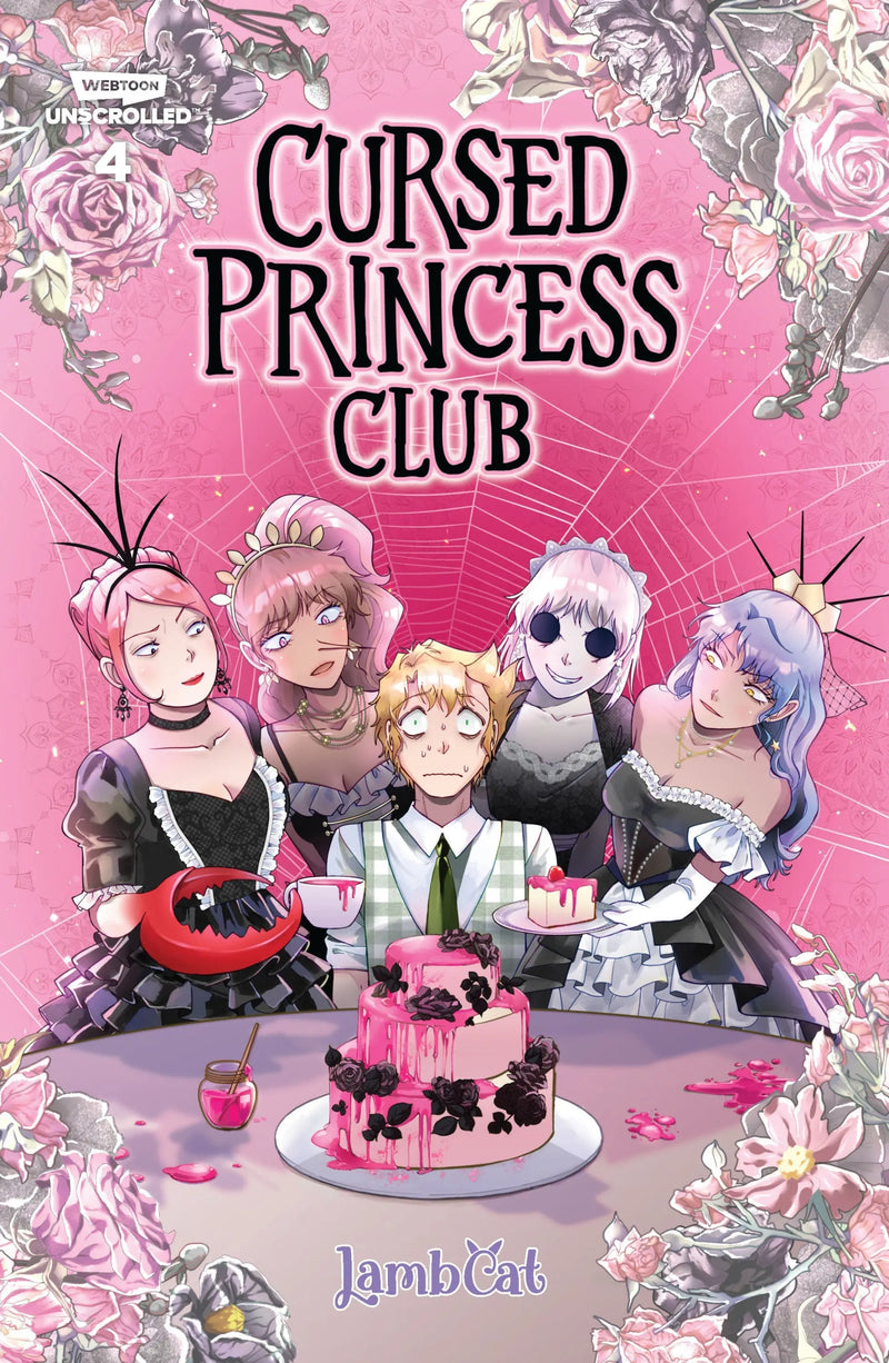 Comic book cover for Cursed Princess Club featuring gothic princesses and a cake