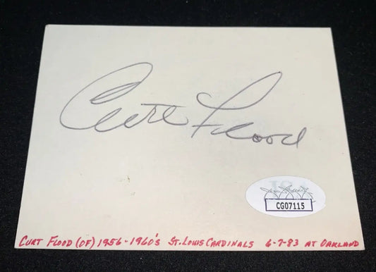 Curt Flood Signed Cut Autographed Index Card St Louis Cardinals JSA COA Auto - Baseball Card Single